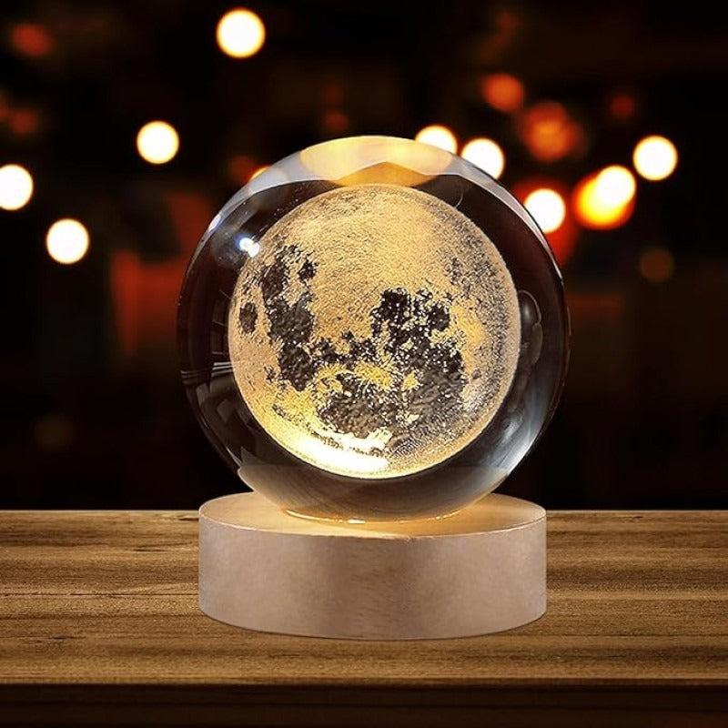 Glowing Crystal Ball Lamp with LED Wooden Base