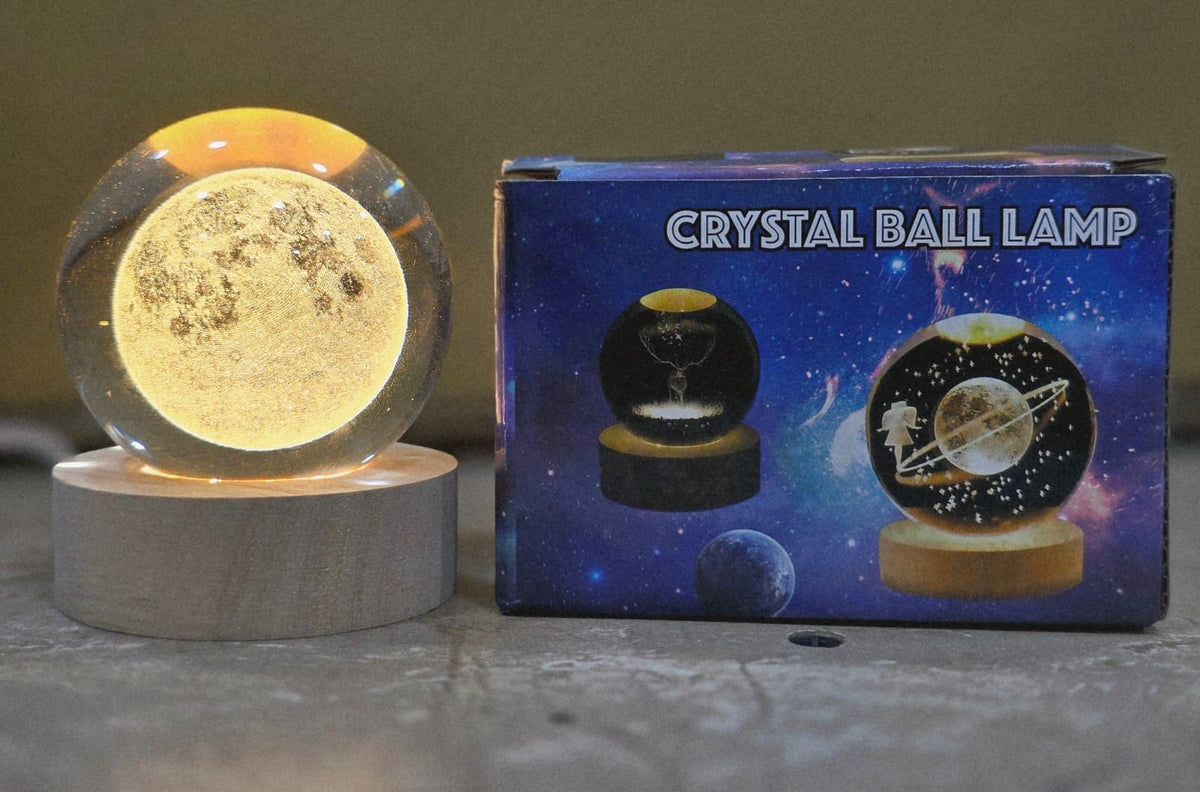 Glowing Crystal Ball Lamp with LED Wooden Base